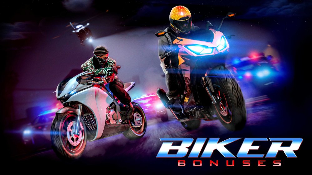 Afbeelding met twee race motoren. Die onderdeel zijn van de Biker Bonuses in GTA Online